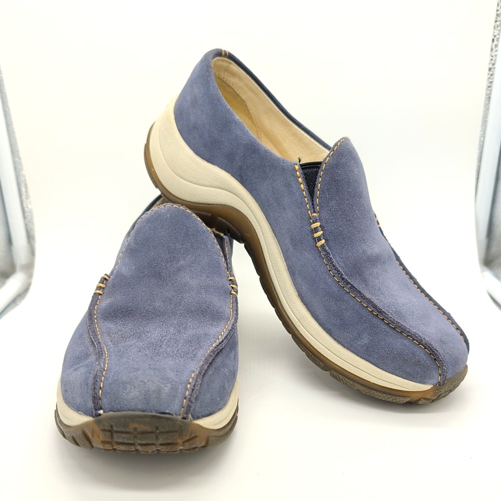 LL BEAN Suede Moc Toe Slip On Loafers Leather Shoes Blue Womens 7.5 M Comfort